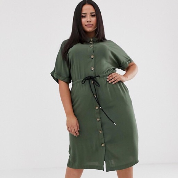 Boohoo Plus midi shirt dress with drawstring waist 🫒 - Picture 4 of 16